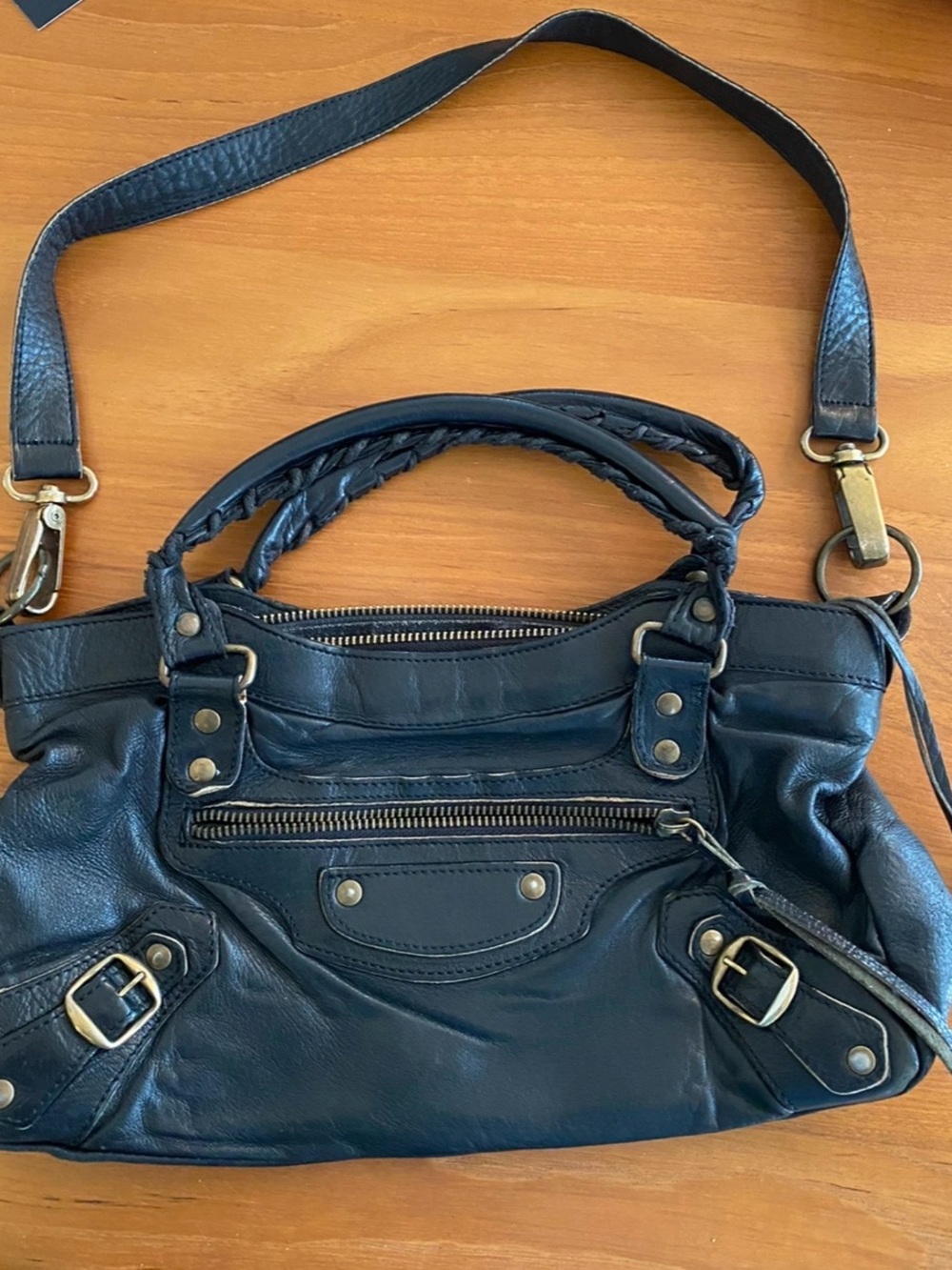 Vintage 2001 Balenciaga Le Dix black leather motorcycle lariat bag